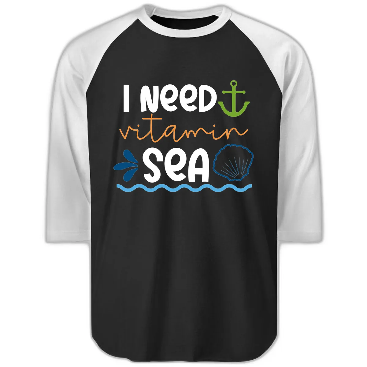 I Need Vitamin Sea Raglan 3/4 in Black White