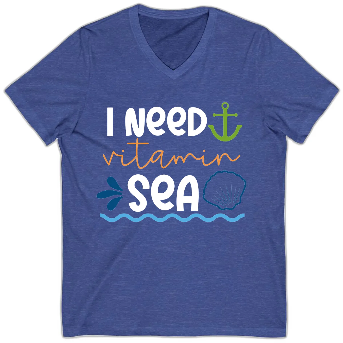 I Need Vitamin Sea V-Neck in Heather True Royal
