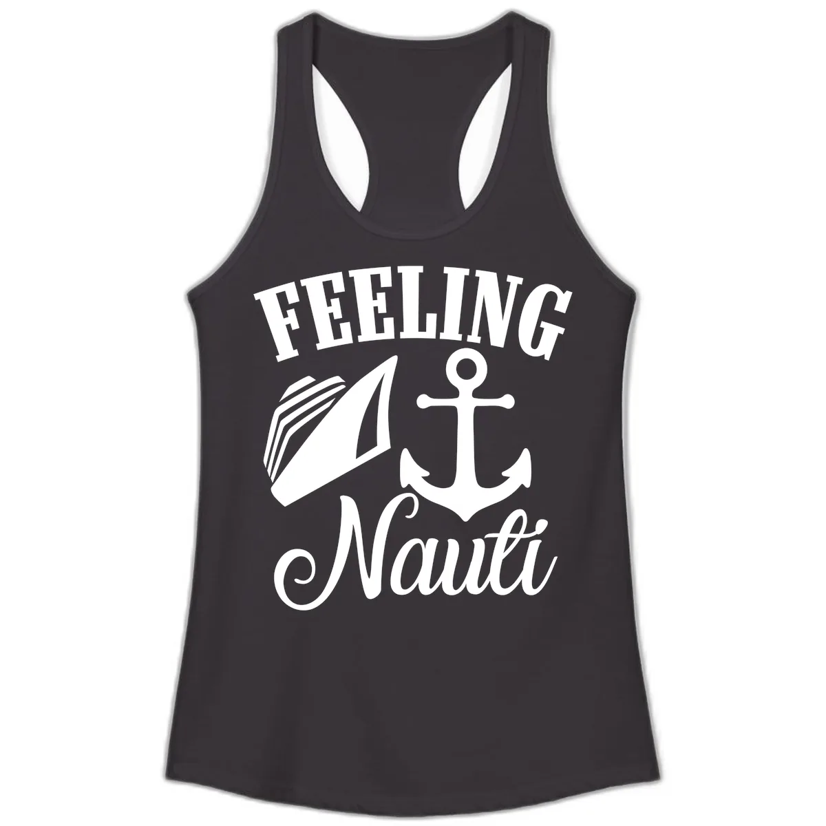 Feeling Nauti Anchor & Sailboat Ladies Tank in Black