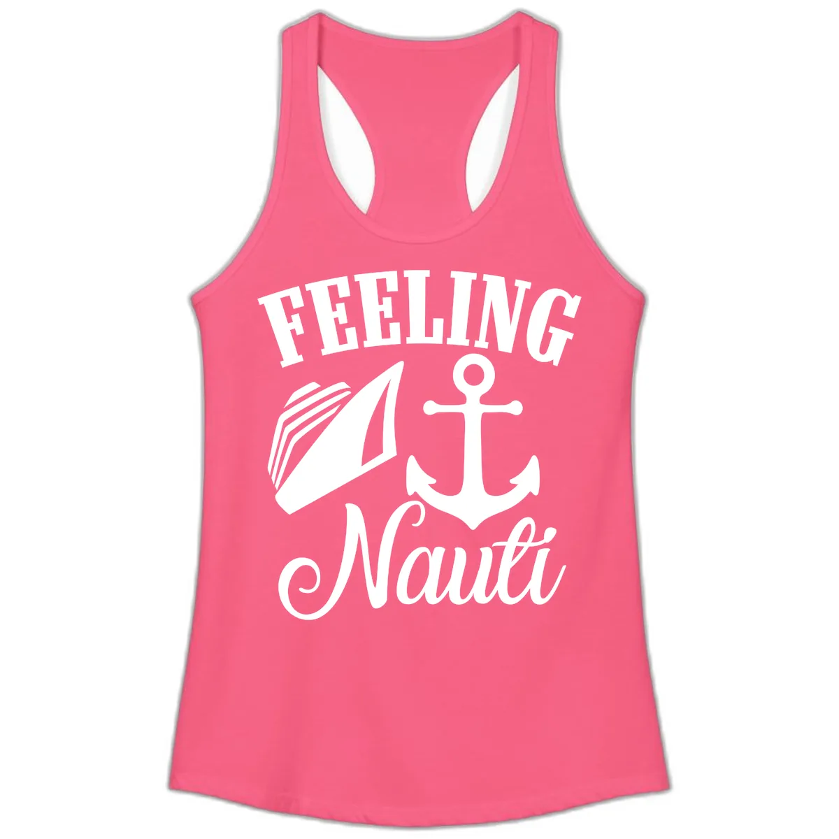 Feeling Nauti Anchor & Sailboat Ladies Tank in Solid Hot Pink