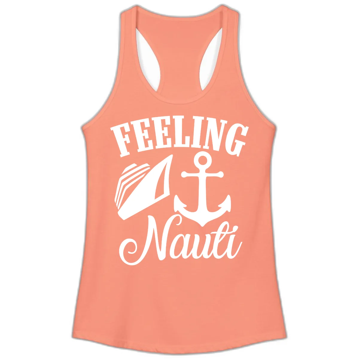 Feeling Nauti Anchor & Sailboat Ladies Tank in Solid Light Orange