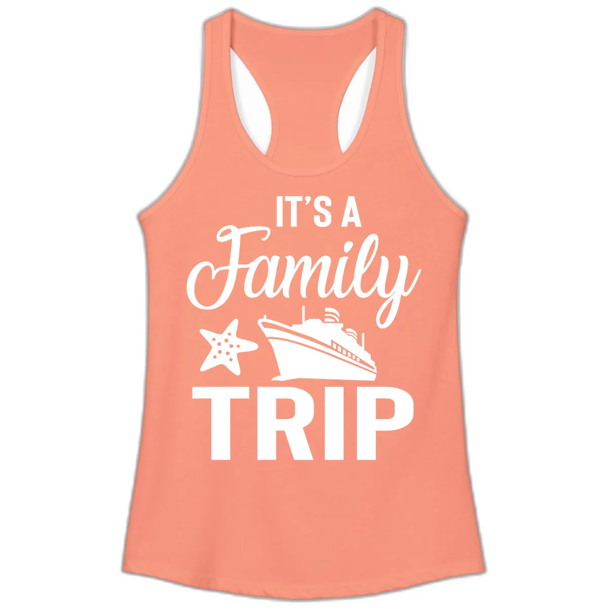 It's A Family Trip Ladies Tank in Solid Light Orange