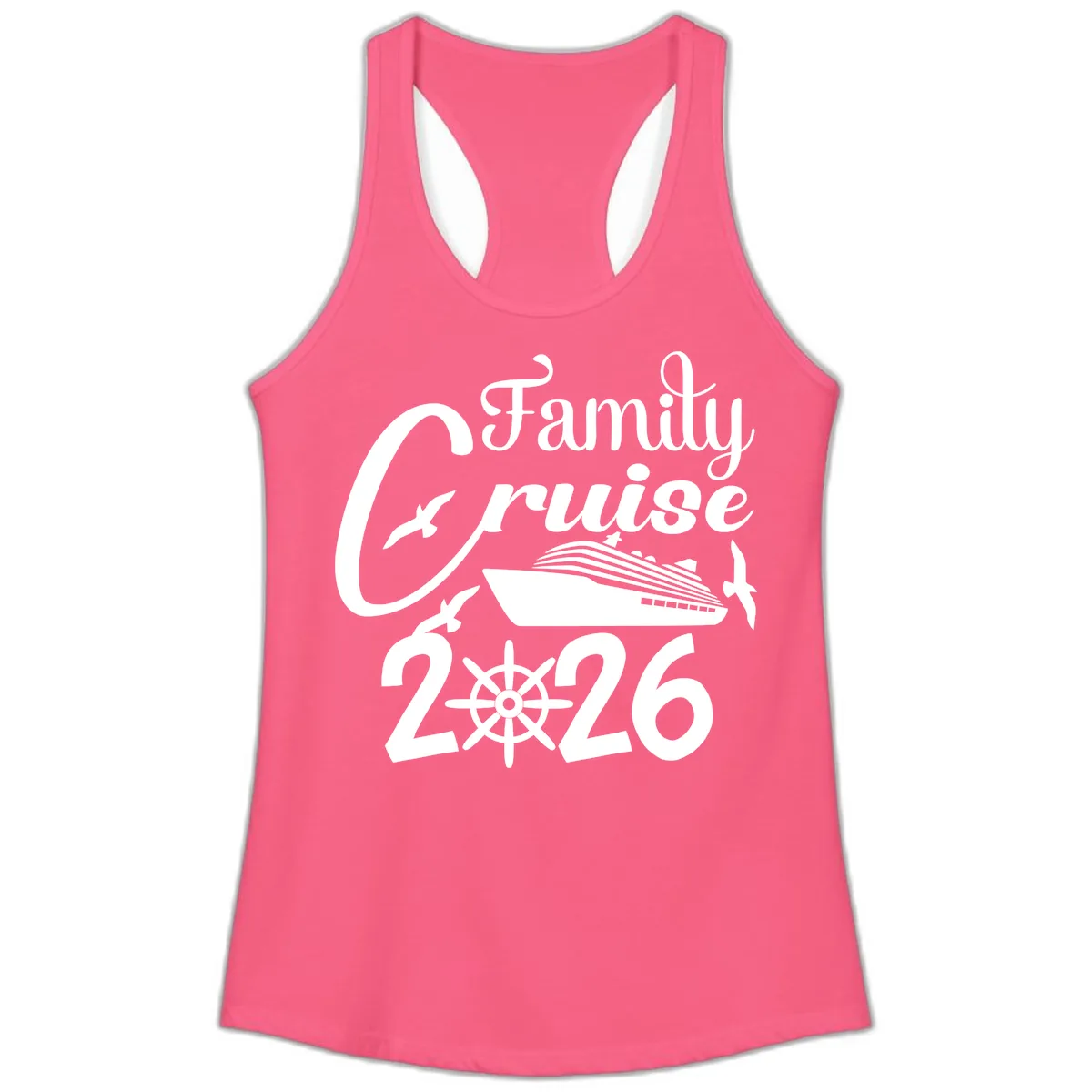 Family Cruise 2026 Ladies Tank in Solid Hot Pink