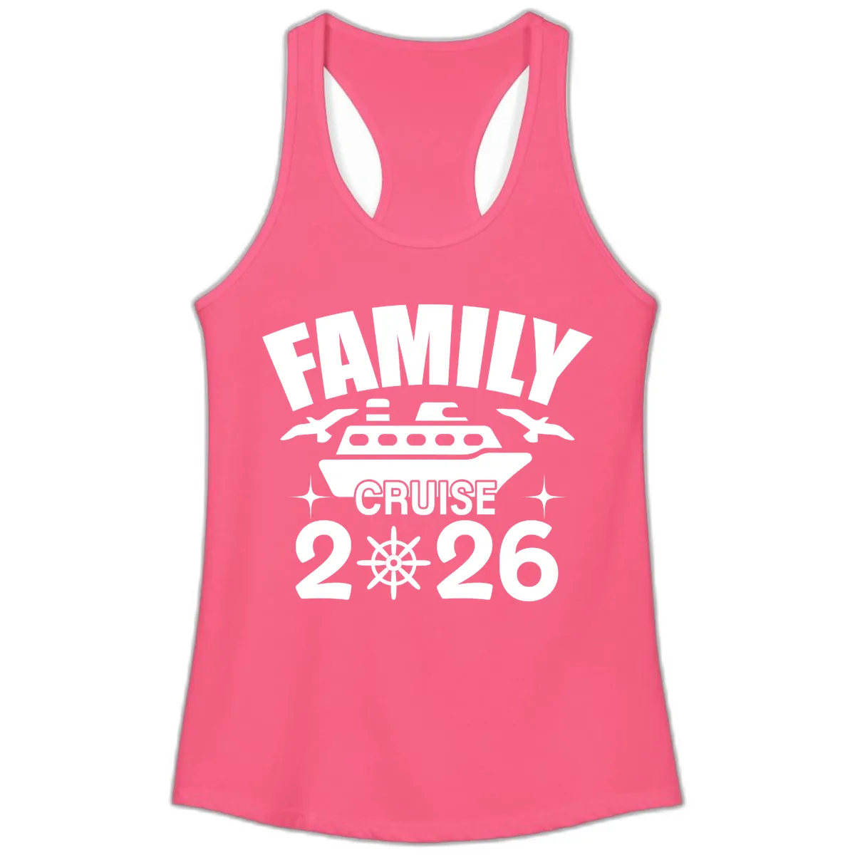 Family Cruise 2026 Ladies Tank in Solid Hot Pink