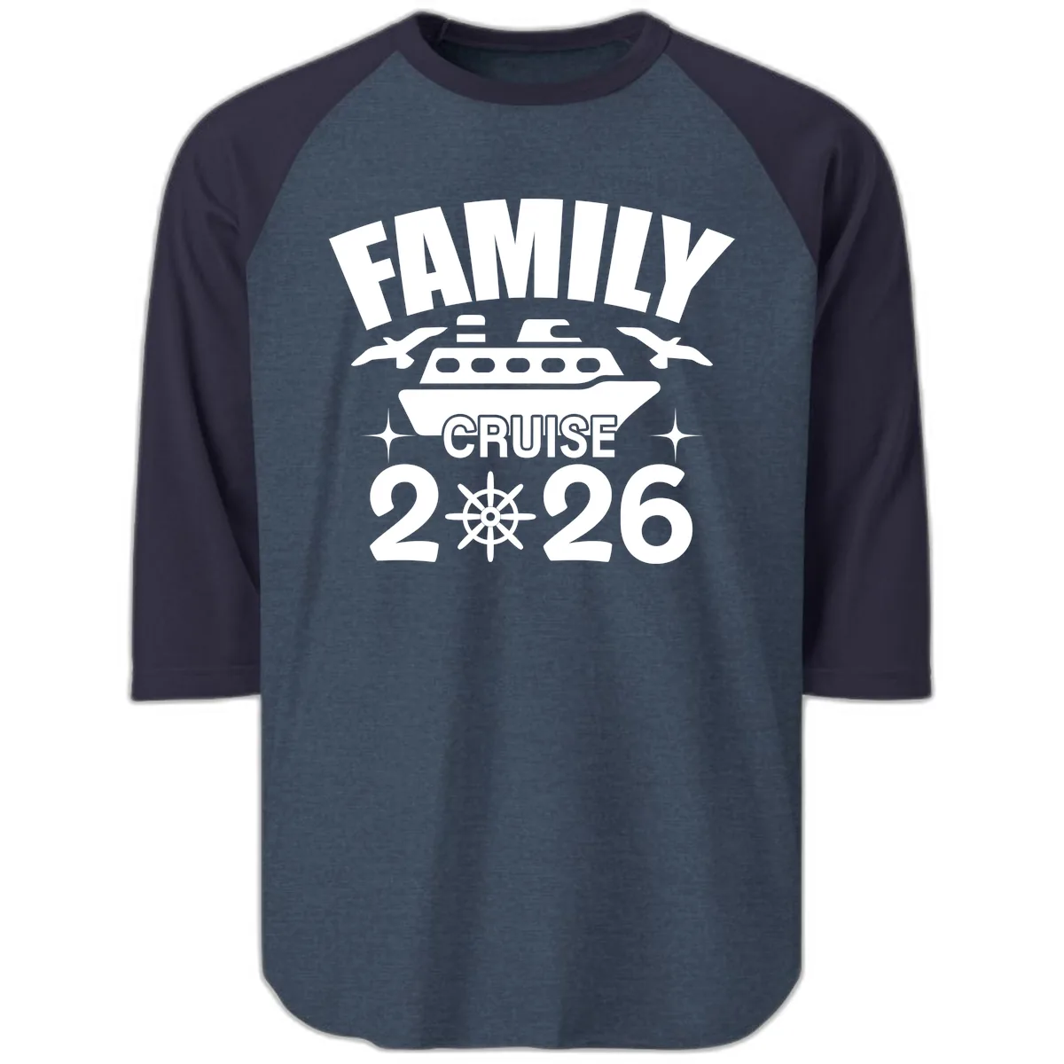 Family Cruise 2026 Raglan 3/4 in Heather Denim Navy