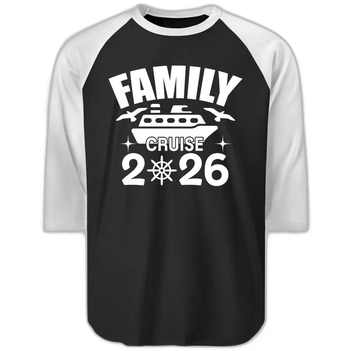 Family Cruise 2026 Raglan 3/4 in Black White