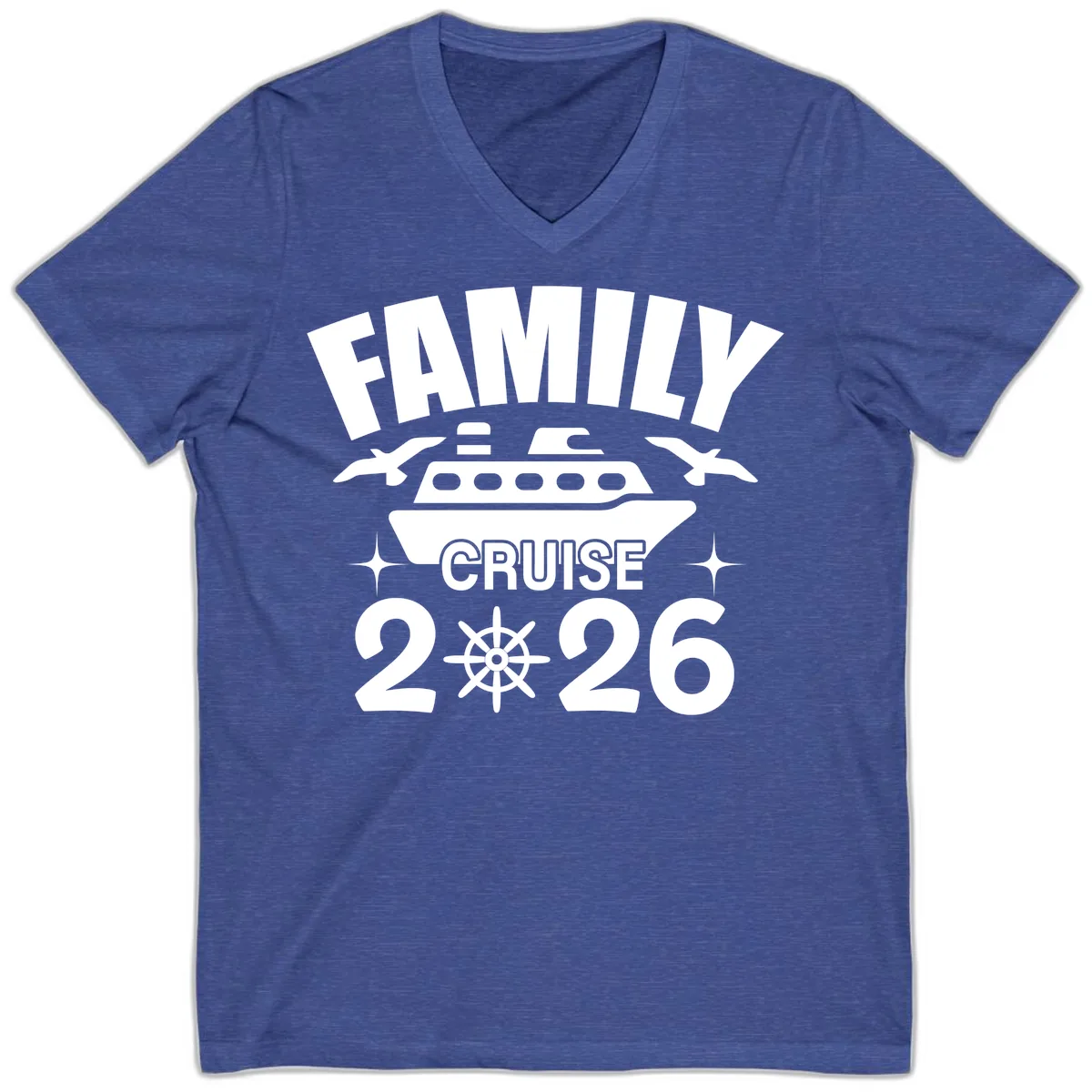 Family Cruise 2026 V-Neck in Heather True Royal