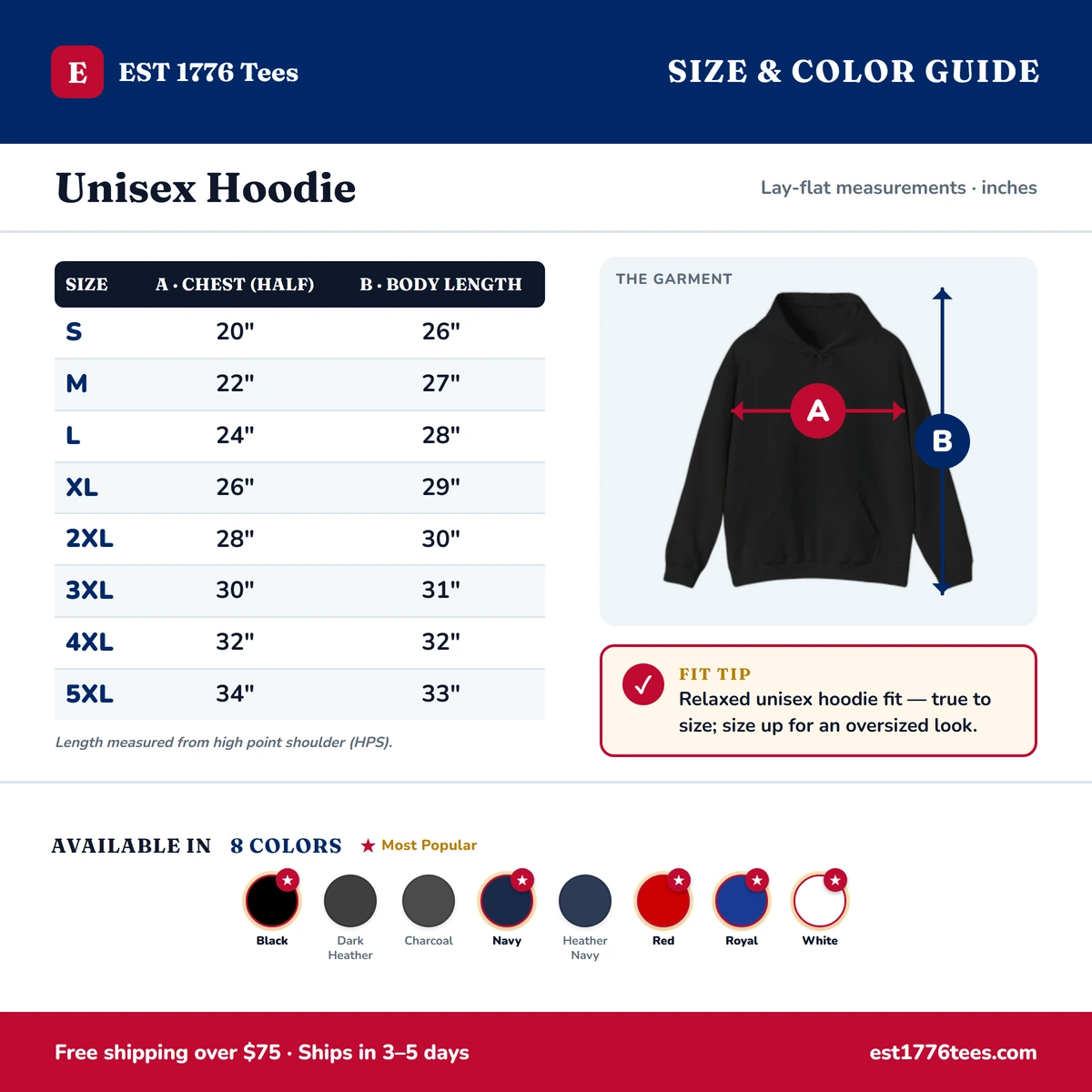Hoodie size & color guide