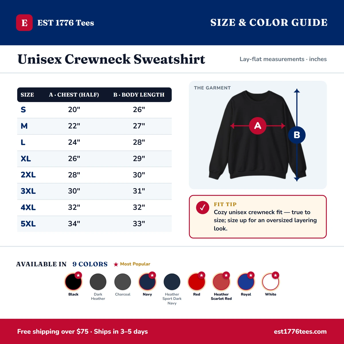 Sweatshirt size & color guide