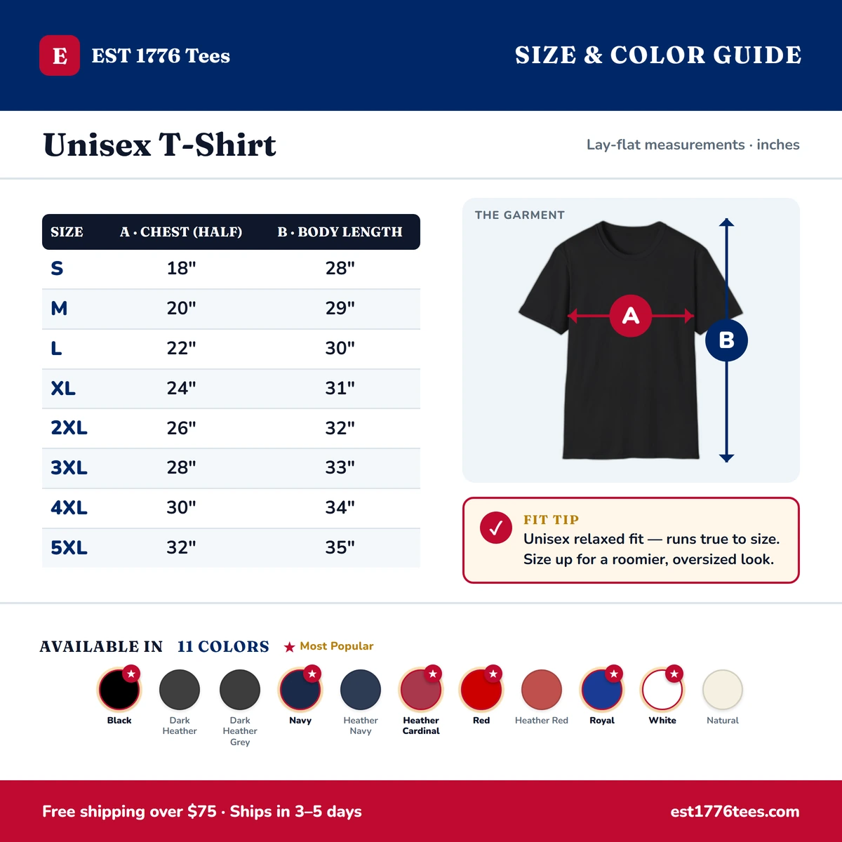 T-Shirt size & color guide