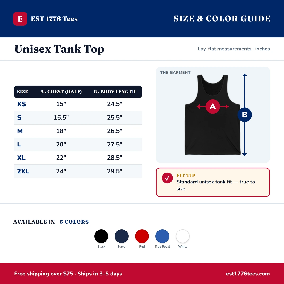 Tank size & color guide