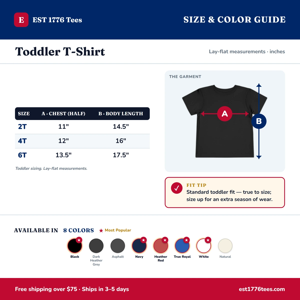 Toddler T-Shirt size & color guide