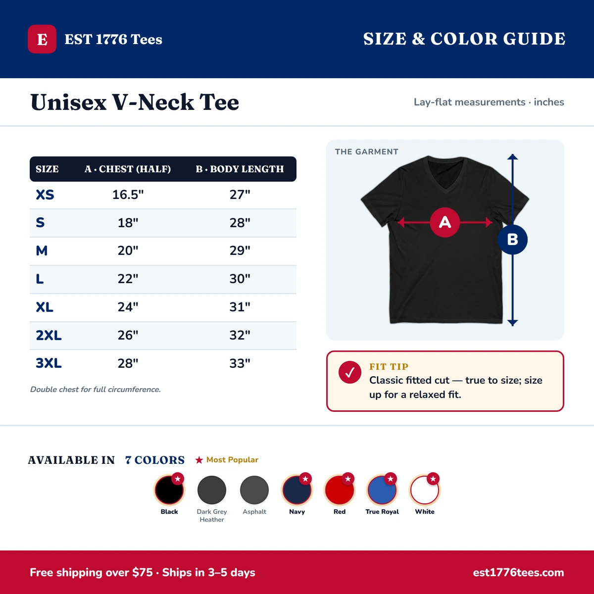 V-Neck size & color guide