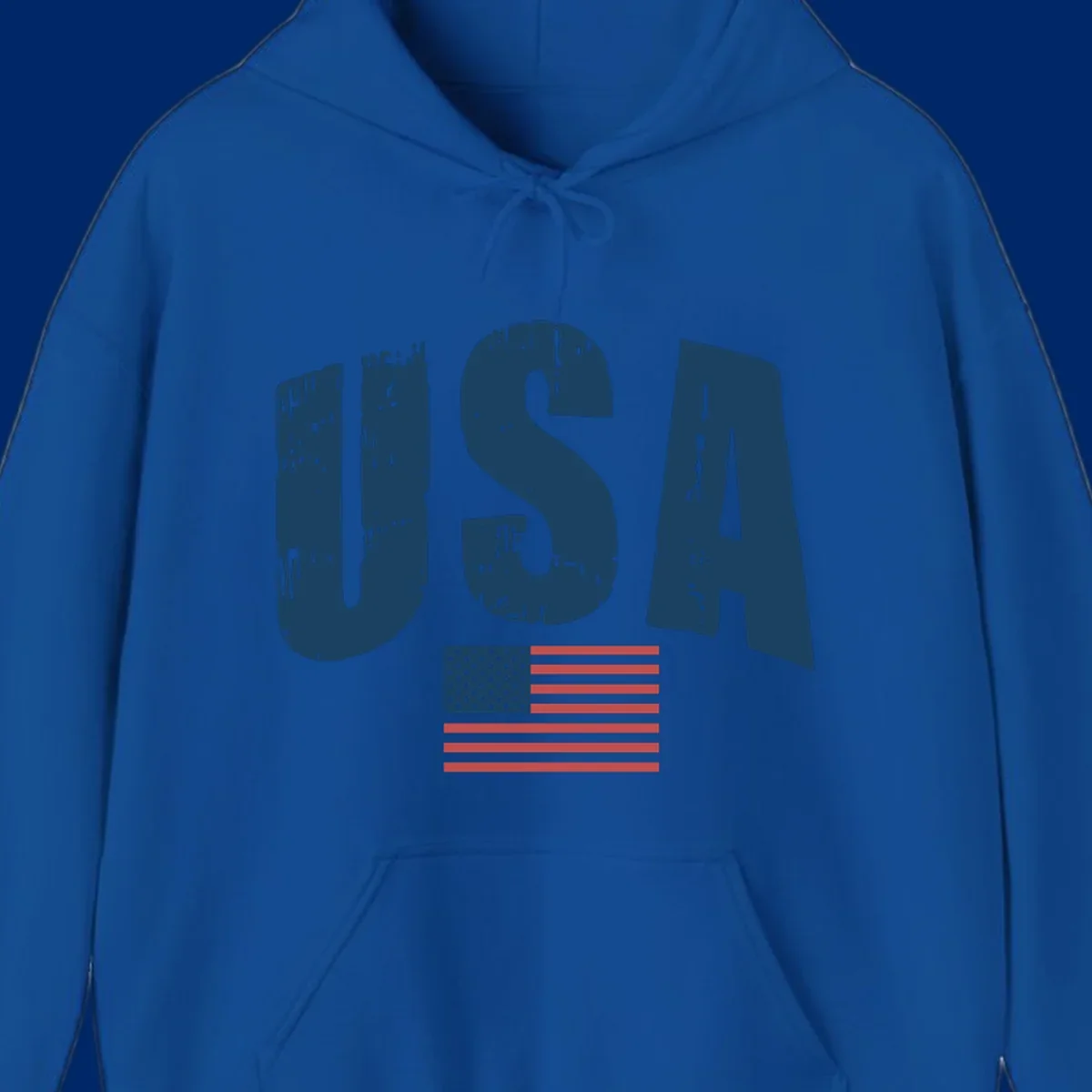 A design featuring the distressed dark blue letters 'USA' stacked above an American flag, representing usa-flag-distressed-patriotic.