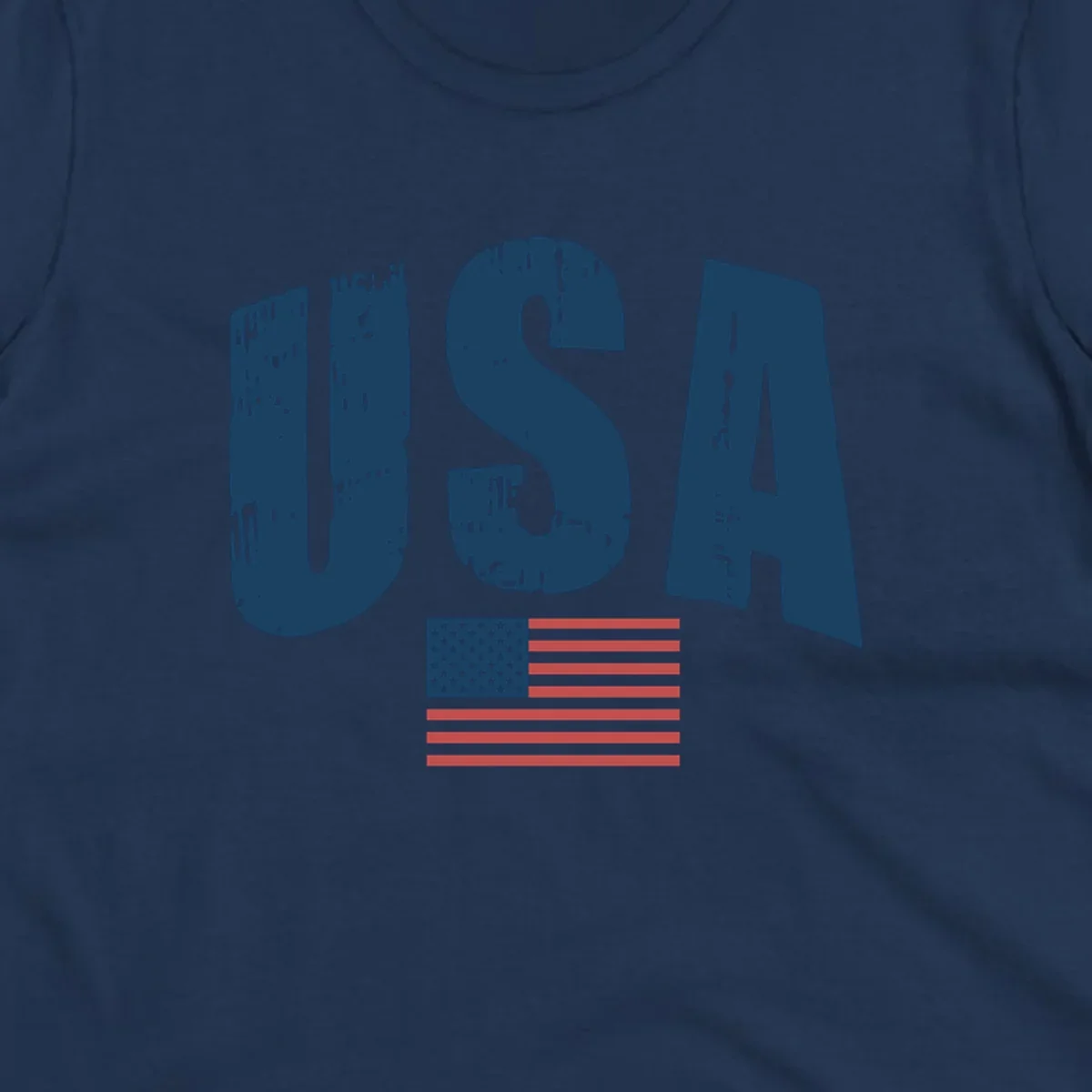 A design featuring the distressed dark blue letters 'USA' stacked above an American flag, representing usa-flag-distressed-patriotic.