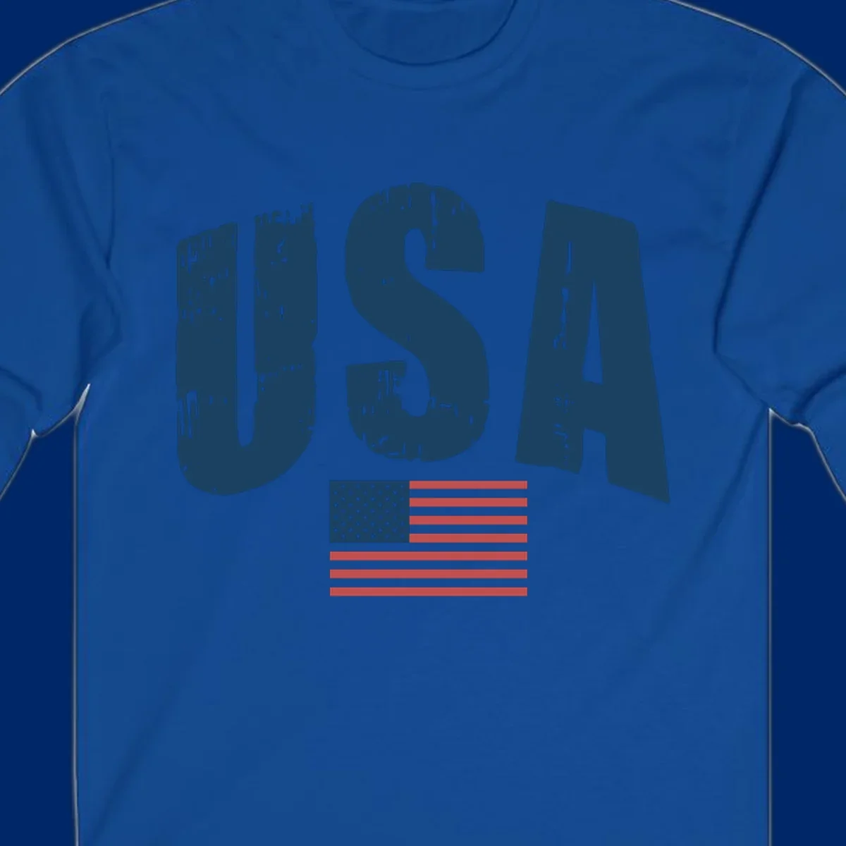 A design featuring the distressed dark blue letters 'USA' stacked above an American flag, representing usa-flag-distressed-patriotic.