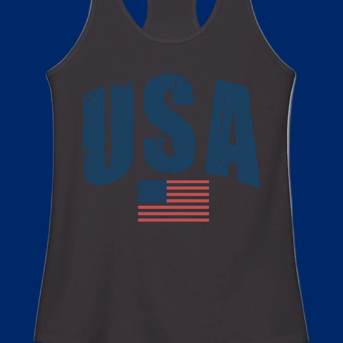 A design featuring the distressed dark blue letters 'USA' stacked above an American flag, representing usa-flag-distressed-patriotic.