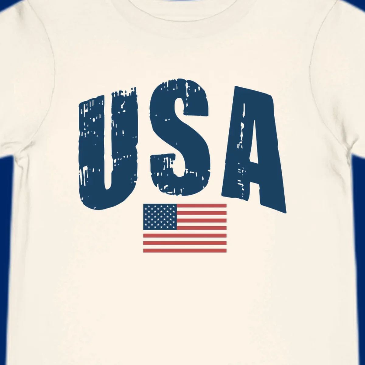 A design featuring the distressed dark blue letters 'USA' stacked above an American flag, representing usa-flag-distressed-patriotic.