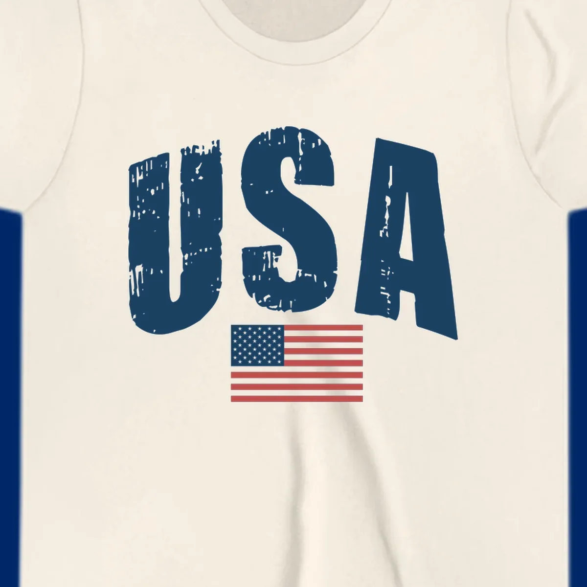 A design featuring the distressed dark blue letters 'USA' stacked above an American flag, representing usa-flag-distressed-patriotic.