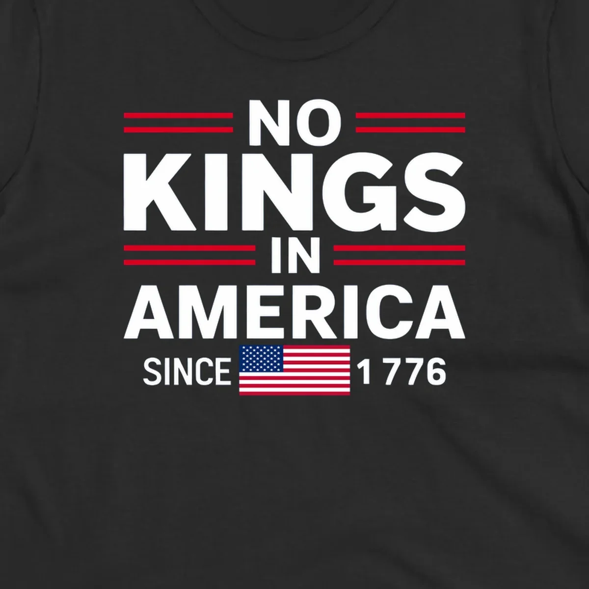 A patriotic design featuring 'KINGS AMERICA SINCE 1776' with red double lines and an American flag, celebrating the kings-america-since-1776 spirit.