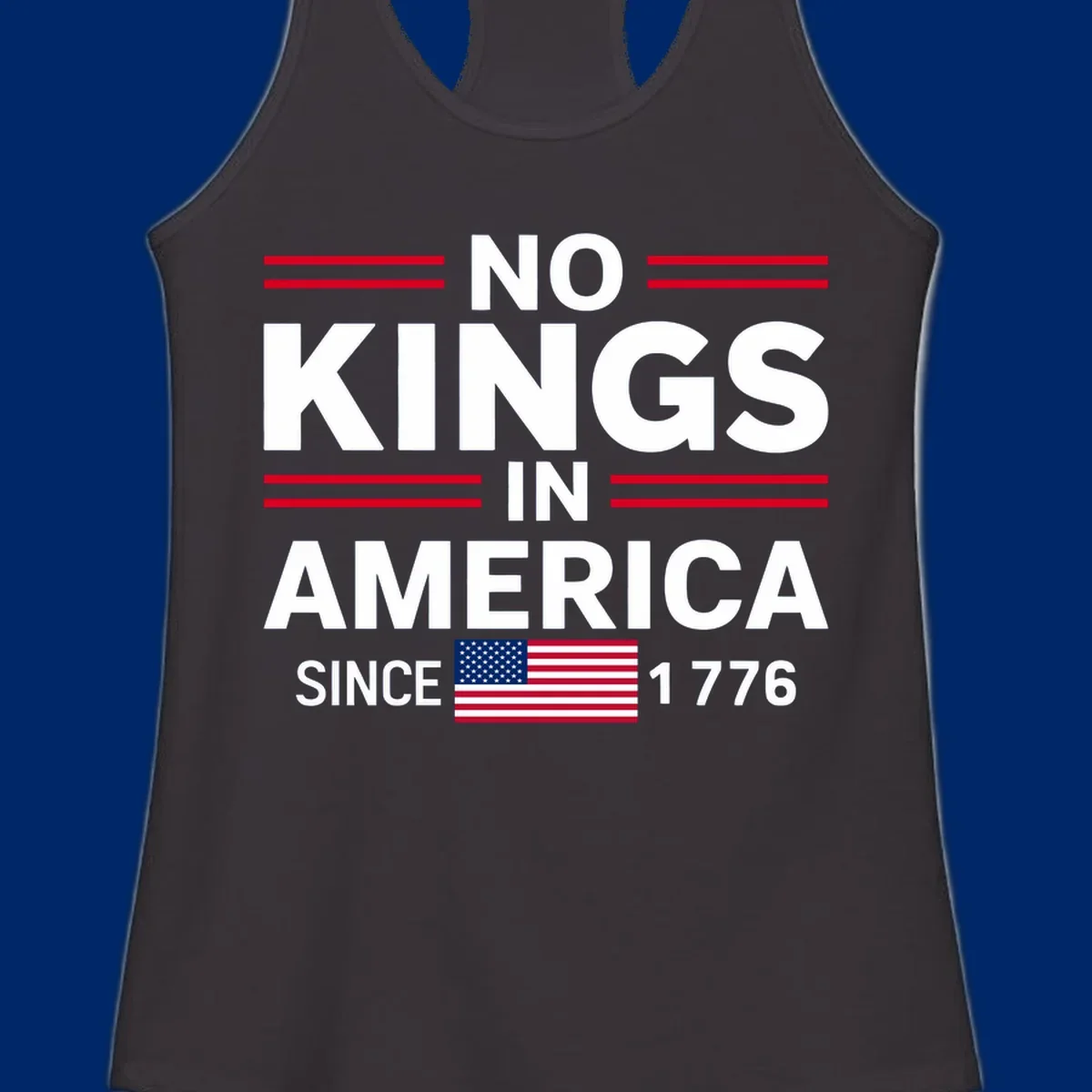 A patriotic design featuring 'KINGS AMERICA SINCE 1776' with red double lines and an American flag, celebrating the kings-america-since-1776 spirit.