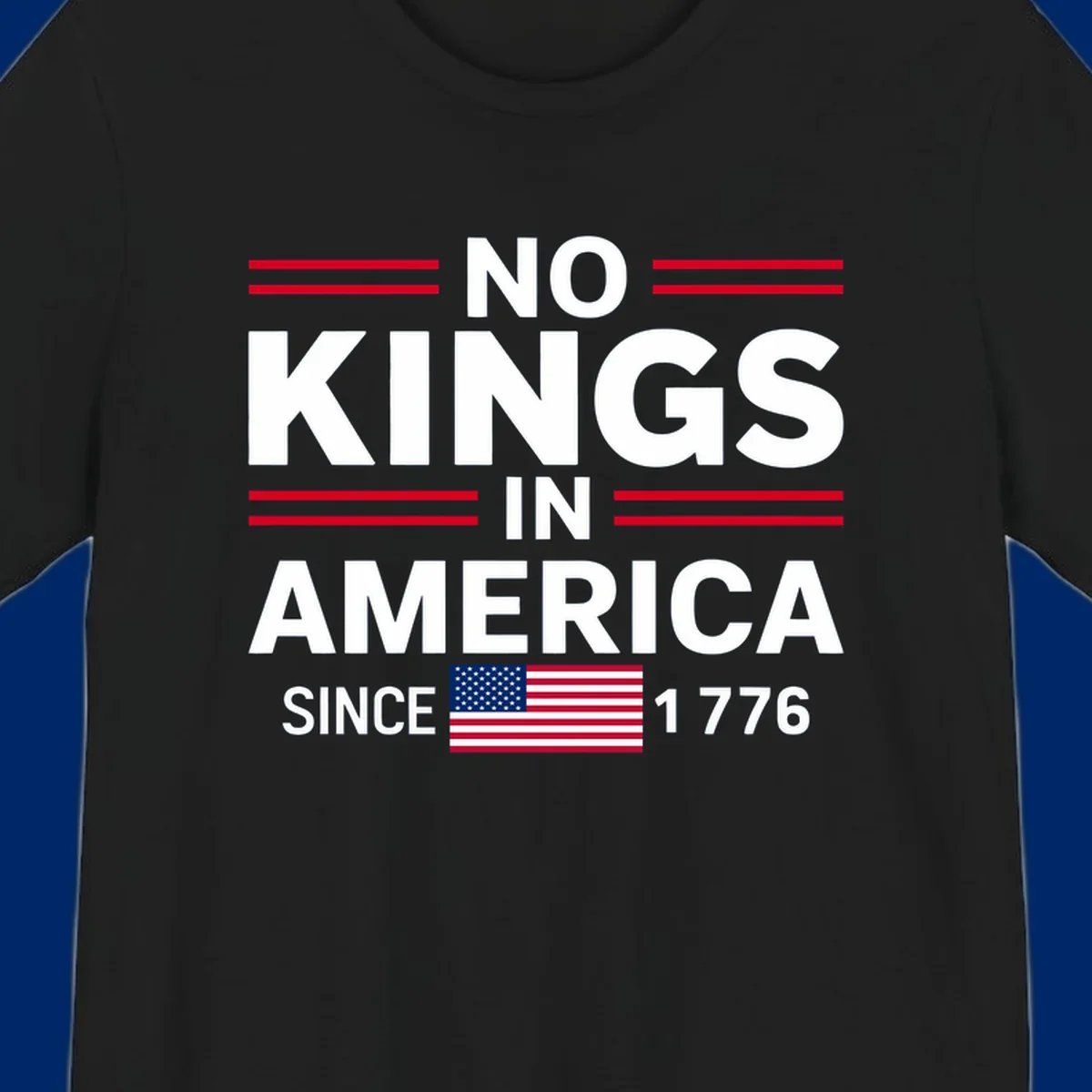 A patriotic design featuring 'KINGS AMERICA SINCE 1776' with red double lines and an American flag, celebrating the kings-america-since-1776 spirit.