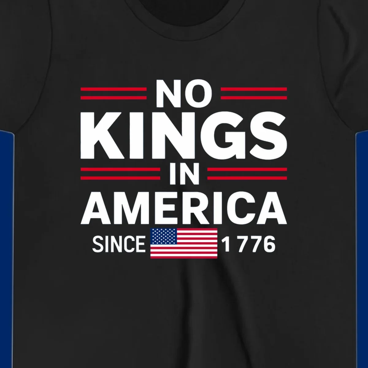 A patriotic design featuring 'KINGS AMERICA SINCE 1776' with red double lines and an American flag, celebrating the kings-america-since-1776 spirit.