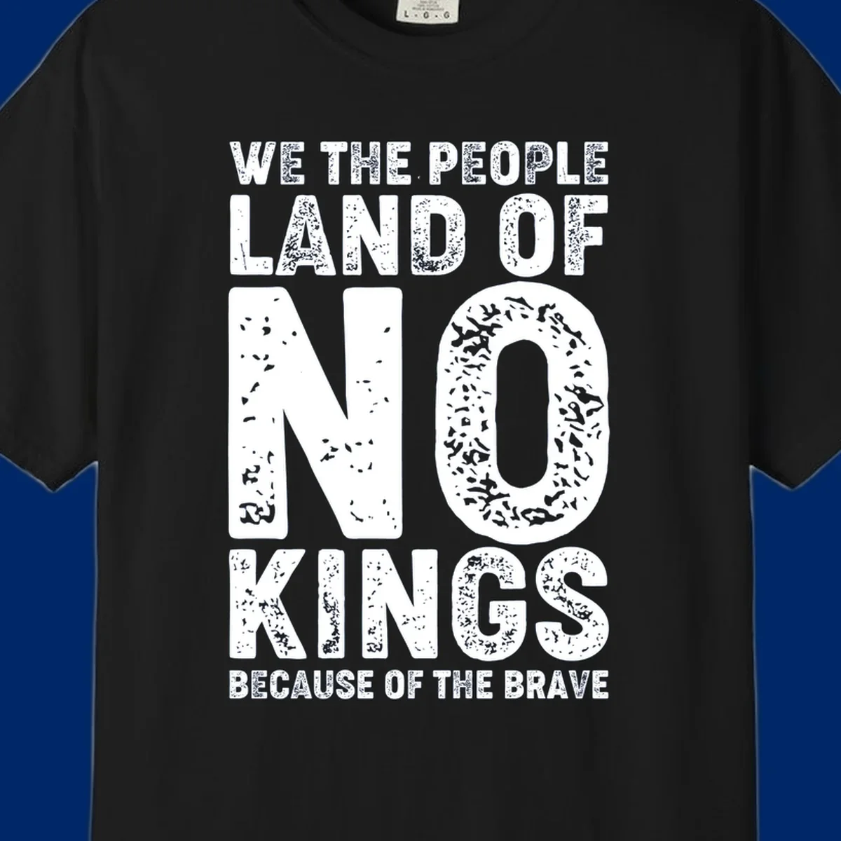 White distressed text on a black background reads, 'WE THE PEOPLE LAID NO FOUNDATION FOR COWARDICE BECAUSE NONE OF THESE THINGS ARE BRAVE.' Features a we-the-people-brave-quote.