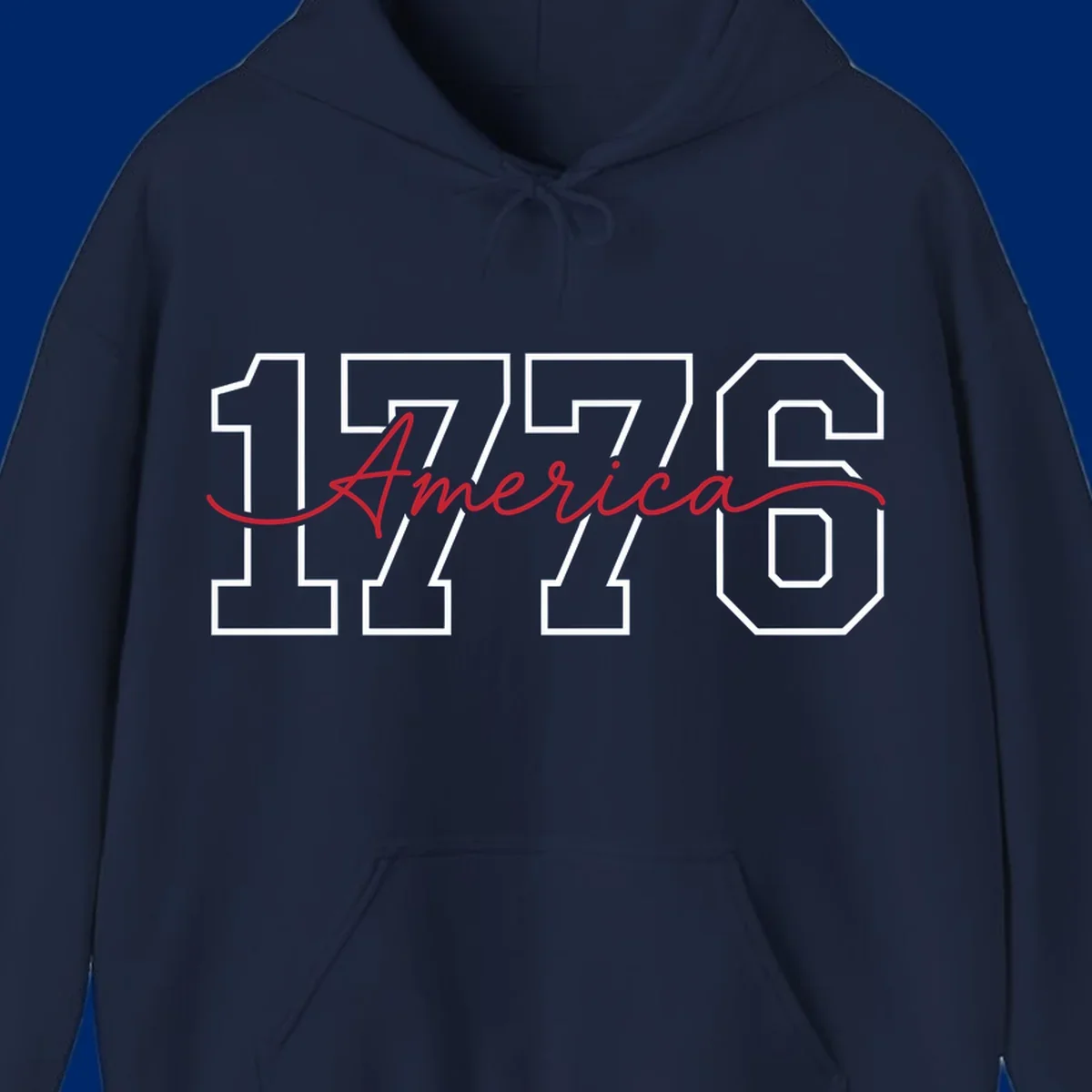 Design featuring '1776' in white block letters with 'America' in red script overlaid, for the Semiquincentennial.