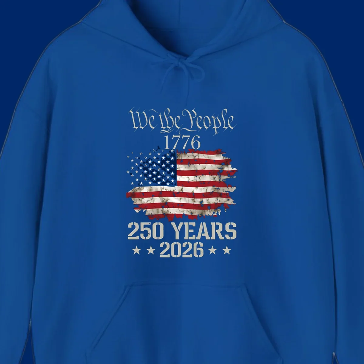 A patriotic design featuring 'We the People 1776' above a distressed American flag and '250 YEARS 2026' with stars, celebrating the we-the-people-250th-anniversary.
