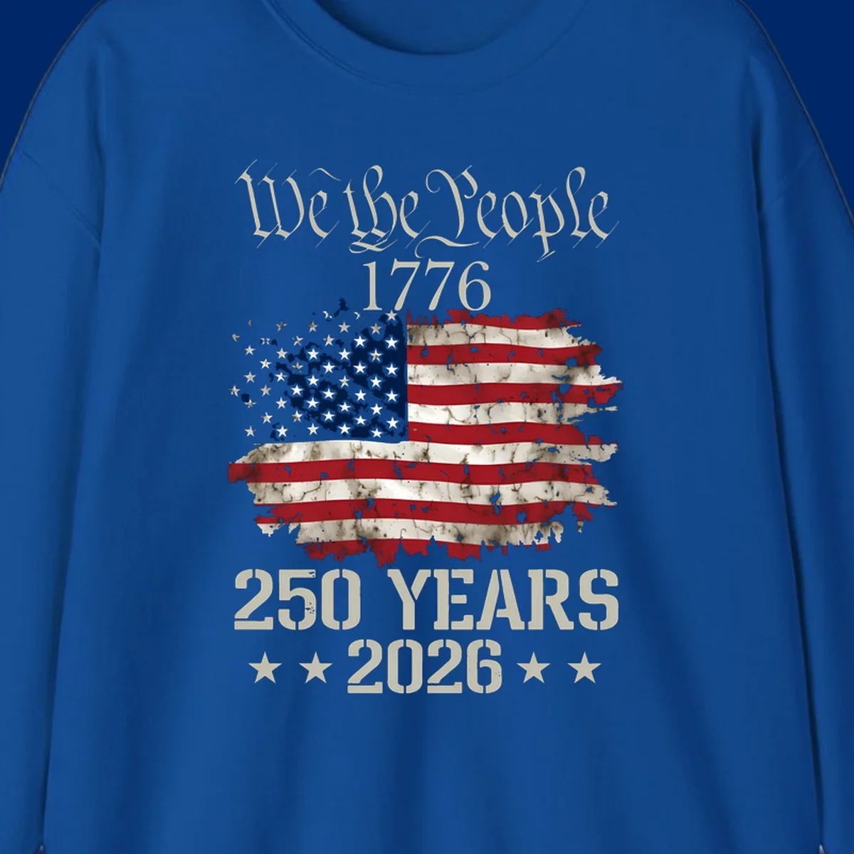 A patriotic design featuring 'We the People 1776' above a distressed American flag and '250 YEARS 2026' with stars, celebrating the we-the-people-250th-anniversary.