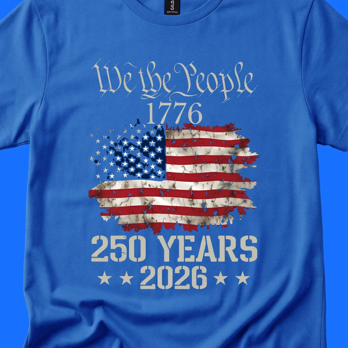 A patriotic design featuring 'We the People 1776' above a distressed American flag and '250 YEARS 2026' with stars, celebrating the we-the-people-250th-anniversary.