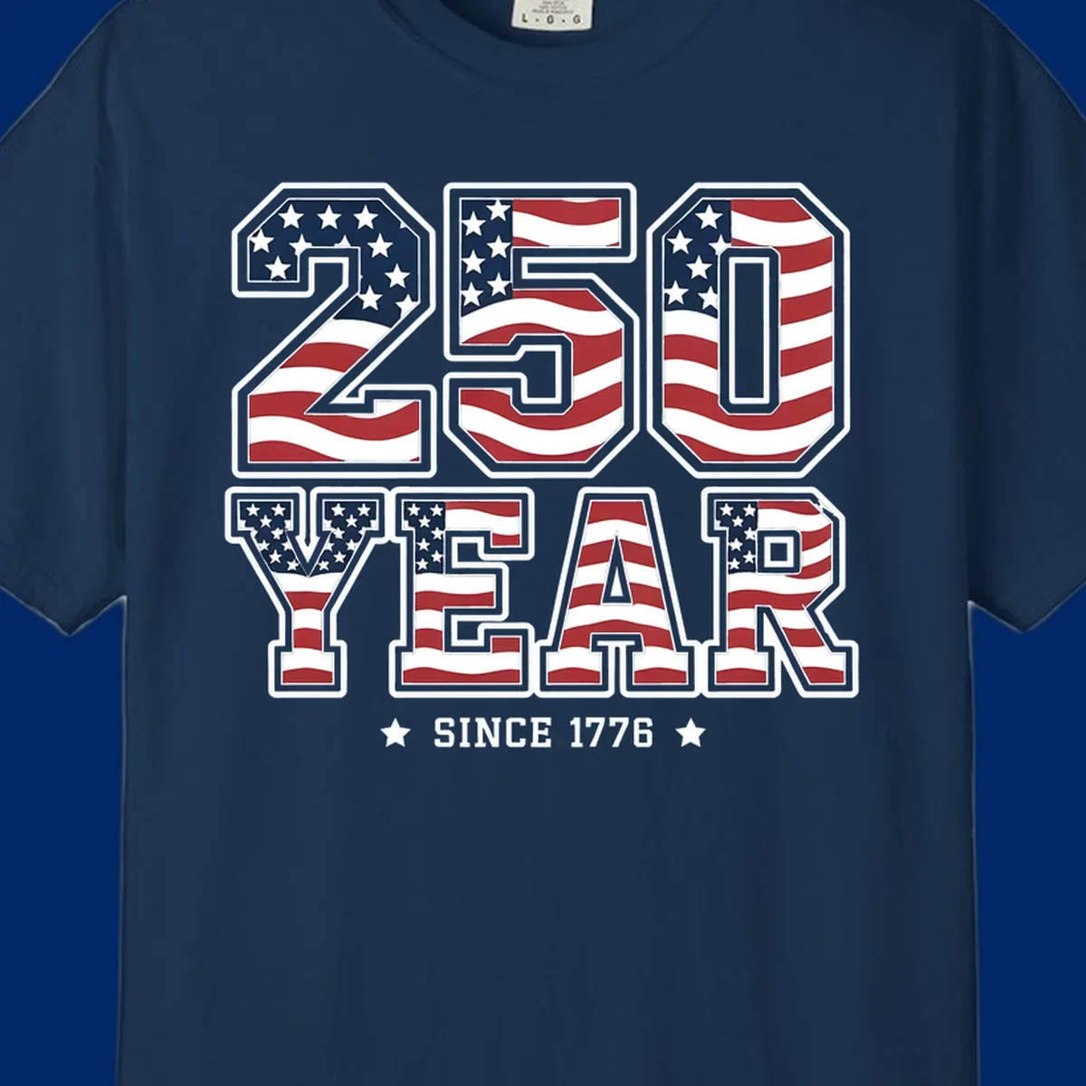 Bold '250 YEAR SINCE 1776' text filled with an America flag pattern, commemorating the america-250-year-anniversary.