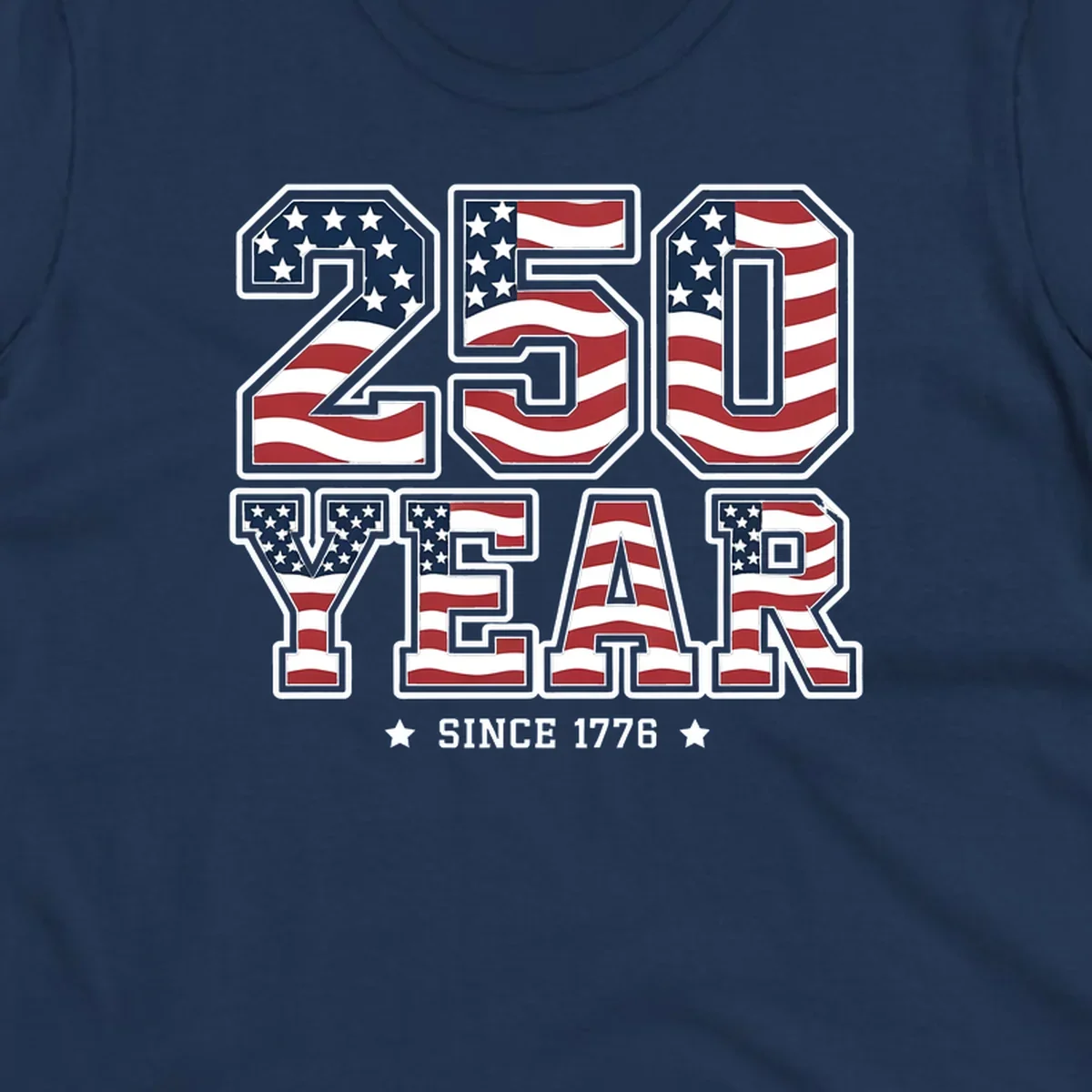 Bold '250 YEAR SINCE 1776' text filled with an America flag pattern, commemorating the america-250-year-anniversary.