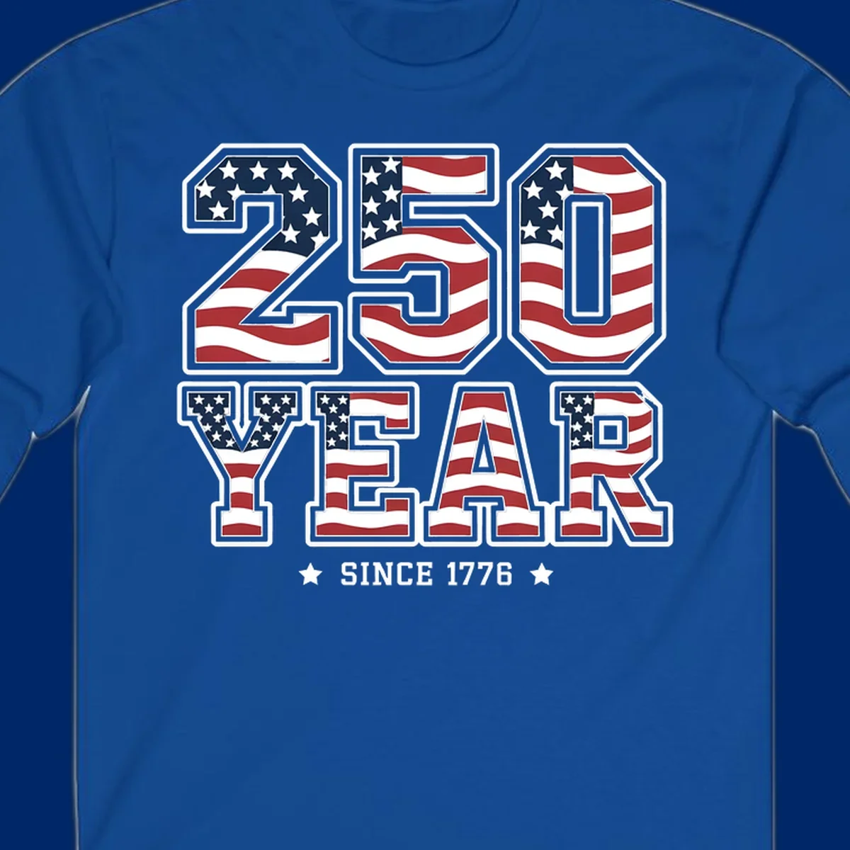 Bold '250 YEAR SINCE 1776' text filled with an America flag pattern, commemorating the america-250-year-anniversary.