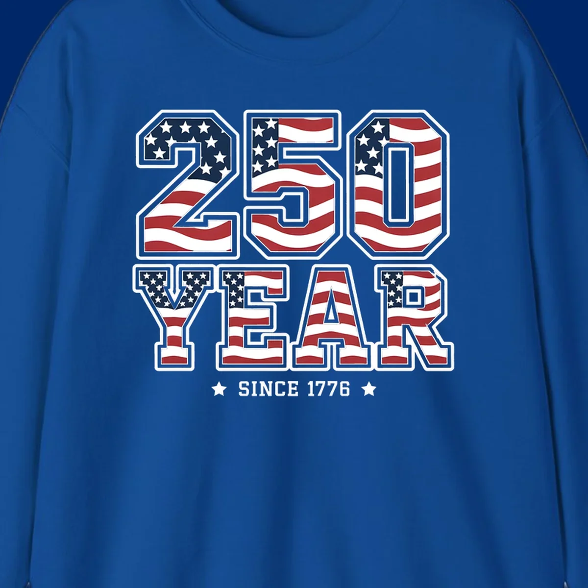 Bold '250 YEAR SINCE 1776' text filled with an America flag pattern, commemorating the america-250-year-anniversary.