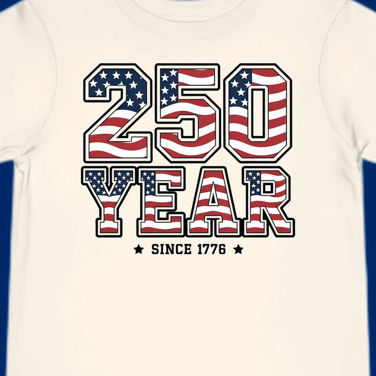 Bold '250 YEAR SINCE 1776' text filled with an America flag pattern, commemorating the america-250-year-anniversary.