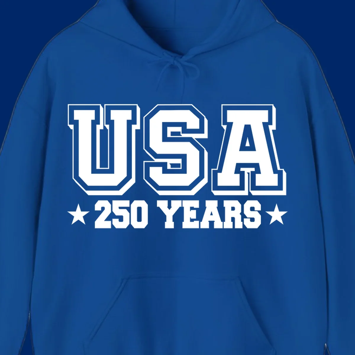 Bold black and white design reading 'EST 1776 AMERICA *250 YEARS*' with a star, commemorating America 250th anniversary.