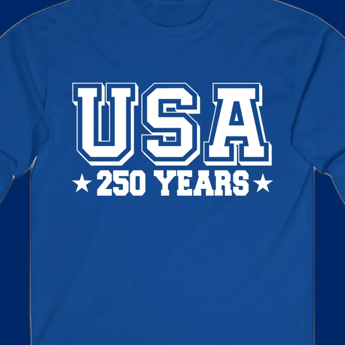 Bold black and white design reading 'EST 1776 AMERICA *250 YEARS*' with a star, commemorating America 250th anniversary.