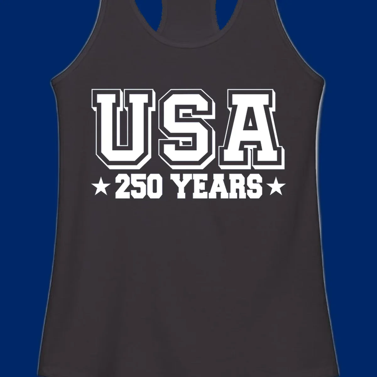 Bold black and white design reading 'EST 1776 AMERICA *250 YEARS*' with a star, commemorating America 250th anniversary.