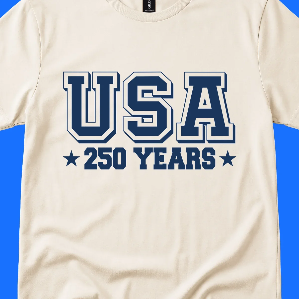 Bold black and white design reading 'EST 1776 AMERICA *250 YEARS*' with a star, commemorating America 250th anniversary.