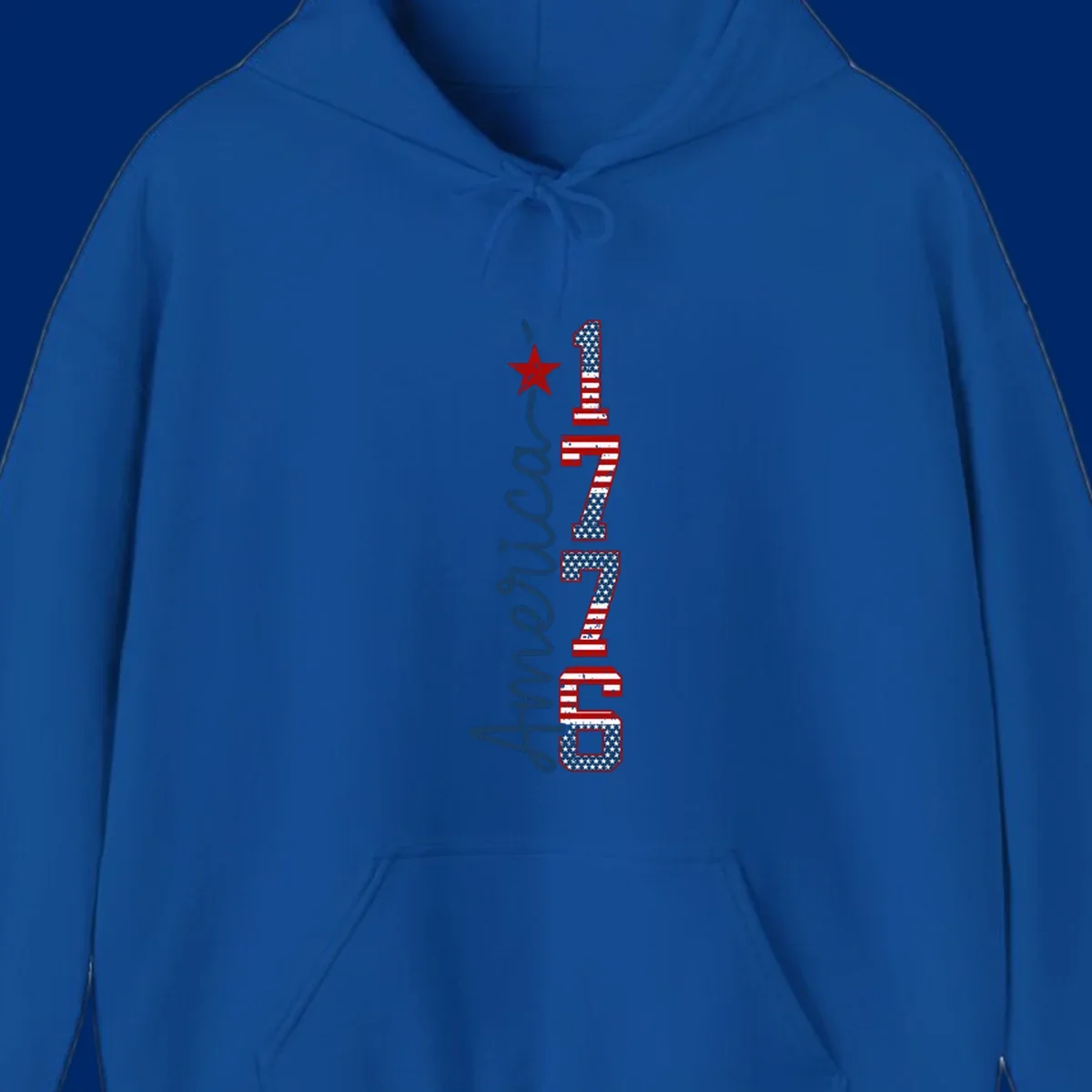 A distressed patriotic design featuring the word 'America' in blue script and the numbers '1776' in an American flag pattern, with a red star above, representing the america-1776-patriotic-celebration.