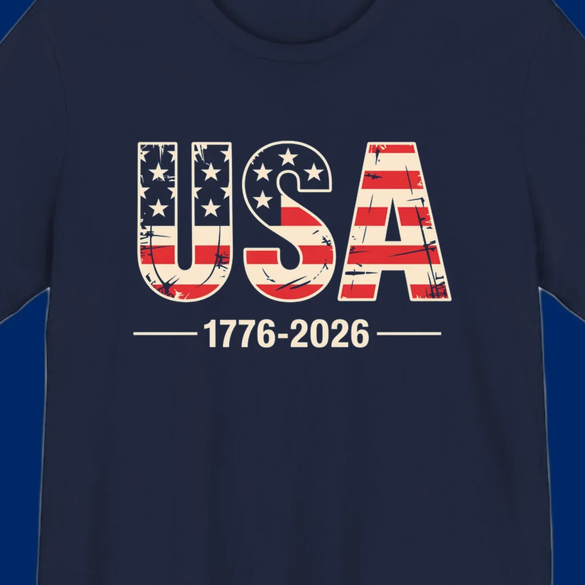 A vintage distressed design featuring the letters USA filled with stars and stripes, with 1776-2026 below, celebrating the usa-250th-anniversary.