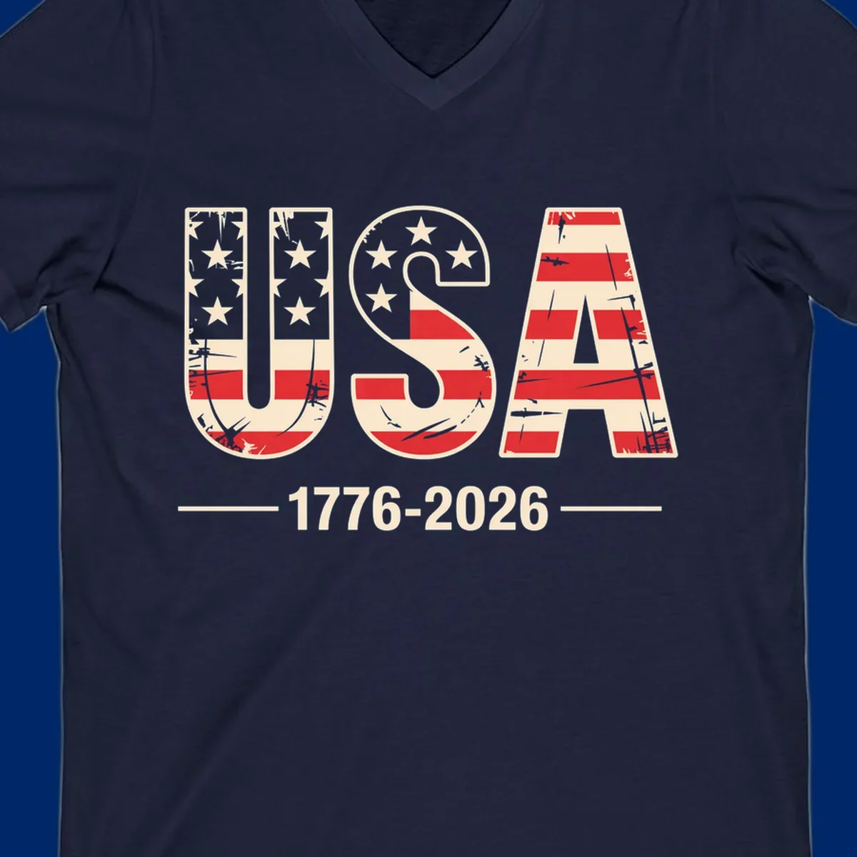 A vintage distressed design featuring the letters USA filled with stars and stripes, with 1776-2026 below, celebrating the usa-250th-anniversary.