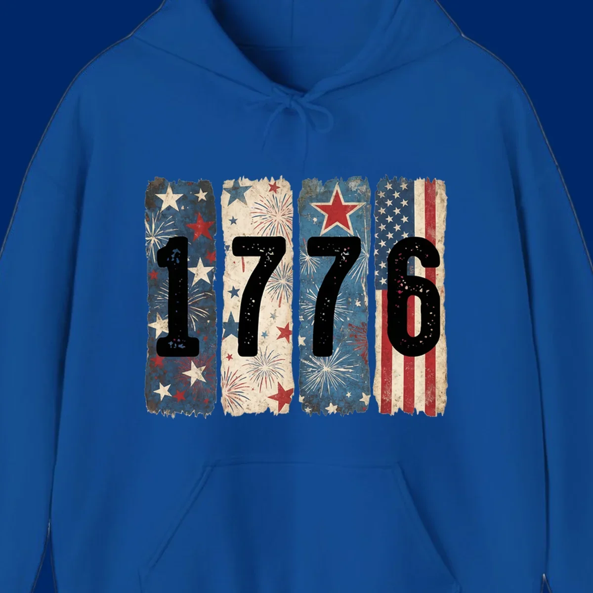 Four distressed panels display the numbers 1776 with patriotic stars, stripes, and fireworks, commemorating America's 250th anniversary. (1776-patriotic-anniversary)