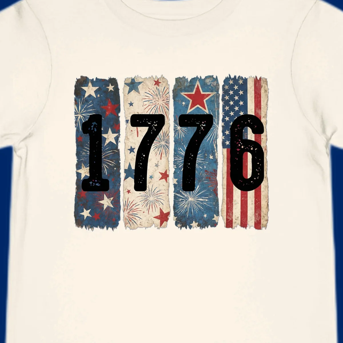 Four distressed panels display the numbers 1776 with patriotic stars, stripes, and fireworks, commemorating America's 250th anniversary. (1776-patriotic-anniversary)