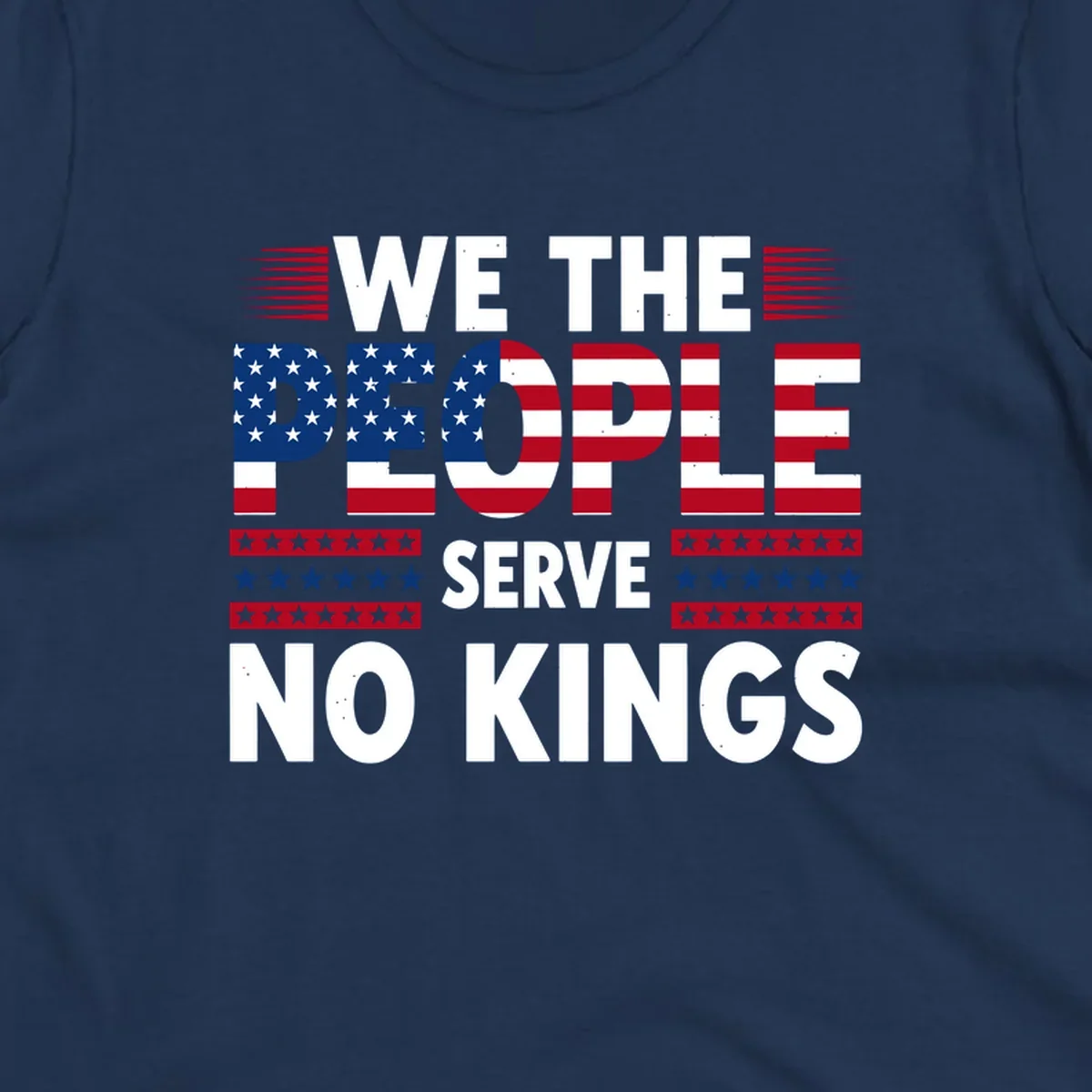 A patriotic design featuring 'WE THE PEOPLE' in American flag stars and stripes, framed by stylized flag elements. This we-the-people-flag-text design celebrates America's heritage.