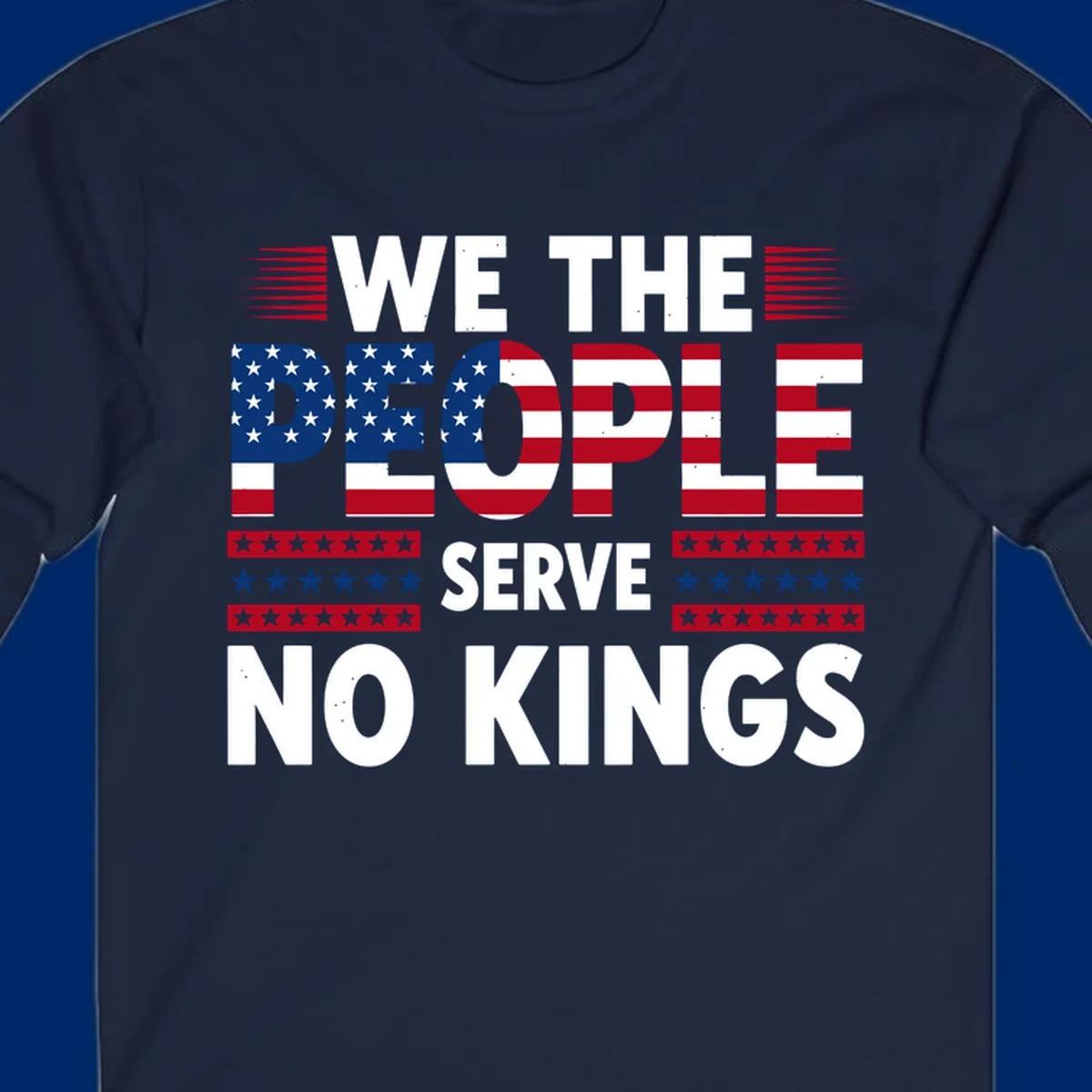 A patriotic design featuring 'WE THE PEOPLE' in American flag stars and stripes, framed by stylized flag elements. This we-the-people-flag-text design celebrates America's heritage.