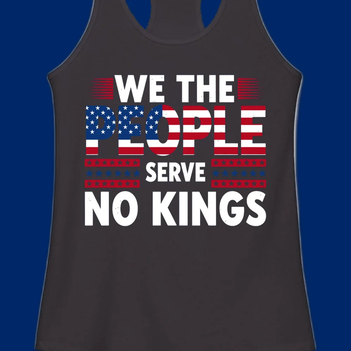 A patriotic design featuring 'WE THE PEOPLE' in American flag stars and stripes, framed by stylized flag elements. This we-the-people-flag-text design celebrates America's heritage.