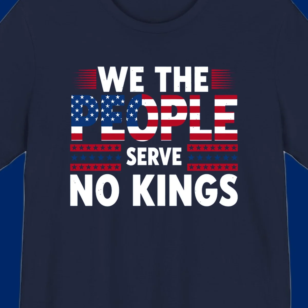 A patriotic design featuring 'WE THE PEOPLE' in American flag stars and stripes, framed by stylized flag elements. This we-the-people-flag-text design celebrates America's heritage.